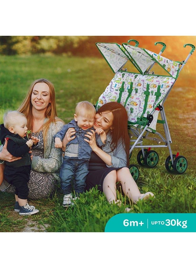 مون - عربة أطفال خفيفة الوزن Jet Plus Twin Buggy للسفر، حتى 30 كجم، من عمر 6 أشهر فما فوق، باللون الأخضر - Image 1