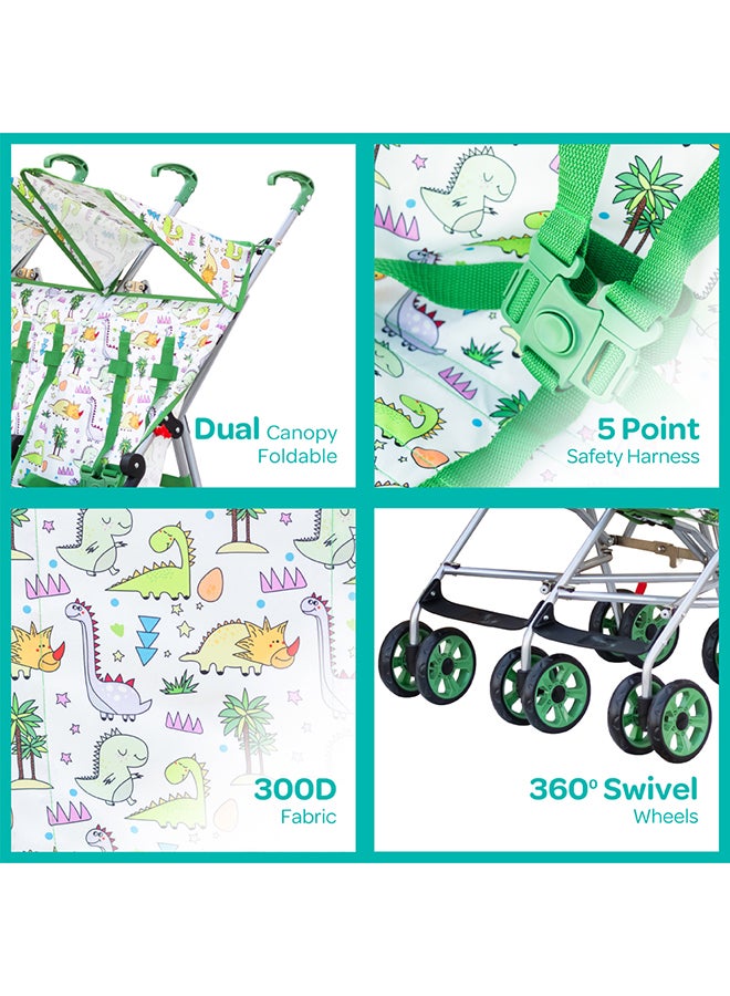 مون عربة أطفال خفيفة الوزن Jet Plus Twin Buggy للسفر، حتى 30 كجم، من عمر 6 أشهر فما فوق، باللون الأخضر - Image 4