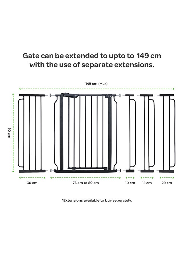 Moon Secura Baby Safety Gate 76 - 80 CM - Auto Lock Barrier With 30 CM Extension - Black  - Image 3
