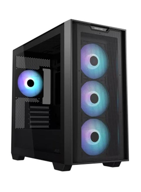 حافظة A21 PLUS MicroATX، 4 مراوح ARGB مثبتة مسبقًا، إدارة كابلات نظيفة، تدعم مشعات 360 مم وبطاقات رسومات 380 مم، أسود | 90DC00H0-B19000