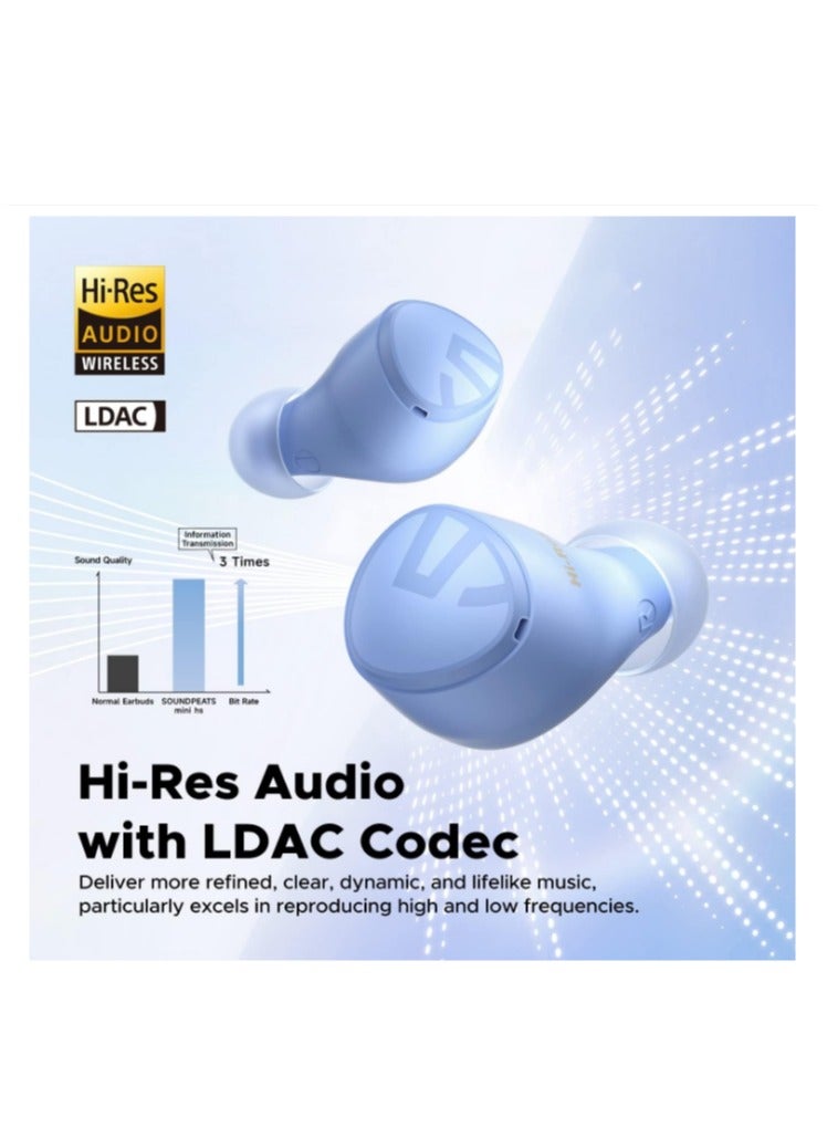 SoundPEATS Mini HS Wireless Earbuds - Hi-Res Audio with LDAC, AI Noise Cancelling Mic, Multipoint Connection, 36 Hours, Bluetooth 5.3 Earphones, HiFi Stereo Sound Lightweight for Sports Running Purple  - Image 2