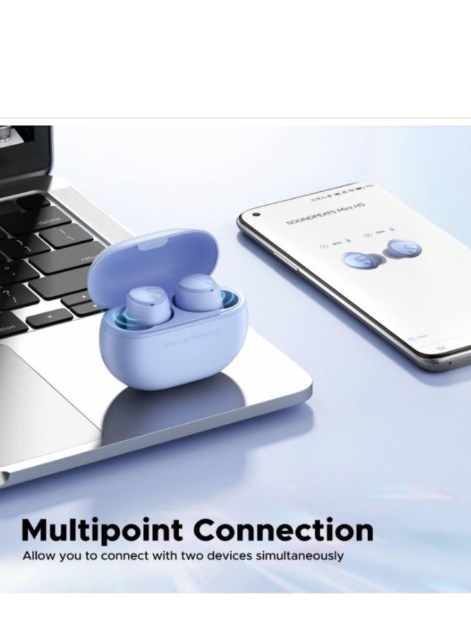 SoundPEATS Mini HS Wireless Earbuds - Hi-Res Audio with LDAC, AI Noise Cancelling Mic, Multipoint Connection, 36 Hours, Bluetooth 5.3 Earphones, HiFi Stereo Sound Lightweight for Sports Running Purple  - Image 5
