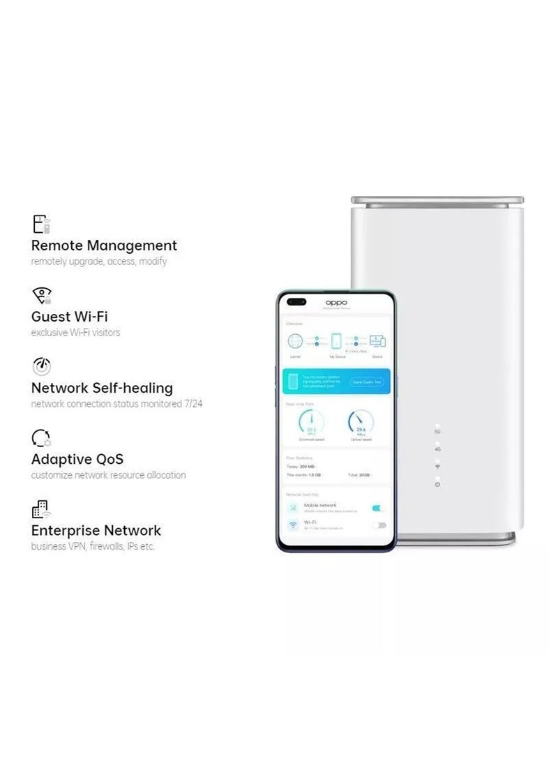 OPPO - 5G CPE T1a Router With Sim Slot LTE Cat20 WiFi Hotspot Wi-Fi 6 AX1800,Up To 4.07Gbps, 4X4 MIMO, Connect Up To 32 Devices, Ooredoo Customized Version With Arabic Unlocked, White CTC03 - Image 1