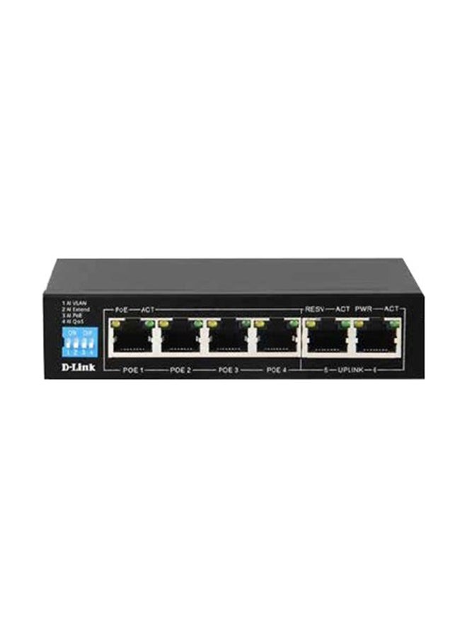 D-Link DGS-F1006P-E 250M 6-Port 10/100/ 1000Mbps Switch with 4 PoE (802.3AF & 802.3AT) Ports and 2 Uplink Ports, 60W PoE Budget | DGS-F1006P-E Black 