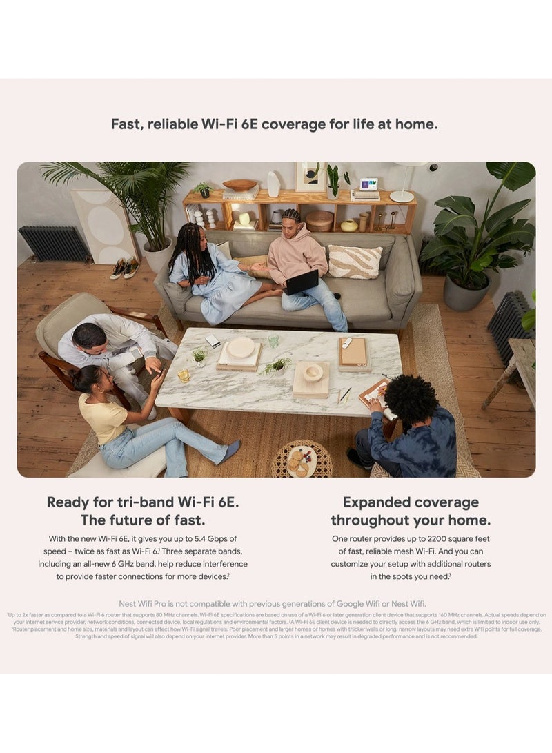 Google - Nest Wifi Pro, tri-band Wi-Fi 6E, 4-pack Snow - Image 1