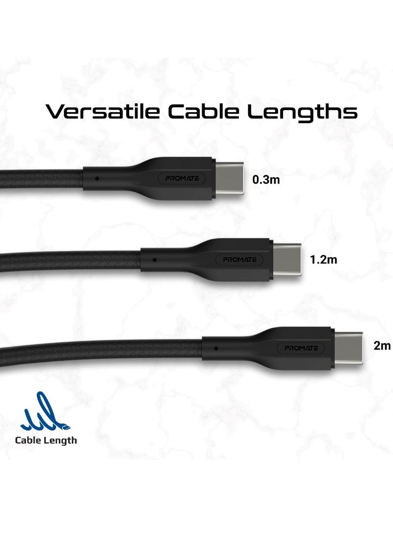 مجموعة من 3 كابلات USB-C إلى USB-C، كابلات مزامنة وشحن ثلاثية فائقة السرعة من النوع C مع توصيل طاقة 60 وات، أطوال متعددة (0.3 متر، 1.2 متر، و2 متر)، أكثر من 25000 اختبار ثني، أسلاك خالية من التشابك، CableKit-CC