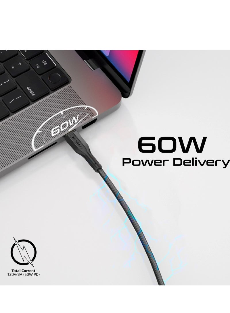 مجموعة من 3 كابلات USB-C إلى USB-C، كابلات مزامنة وشحن ثلاثية فائقة السرعة من النوع C مع توصيل طاقة 60 وات، أطوال متعددة (0.3 متر، 1.2 متر، و2 متر)، أكثر من 25000 اختبار ثني، أسلاك خالية من التشابك، CableKit-CC