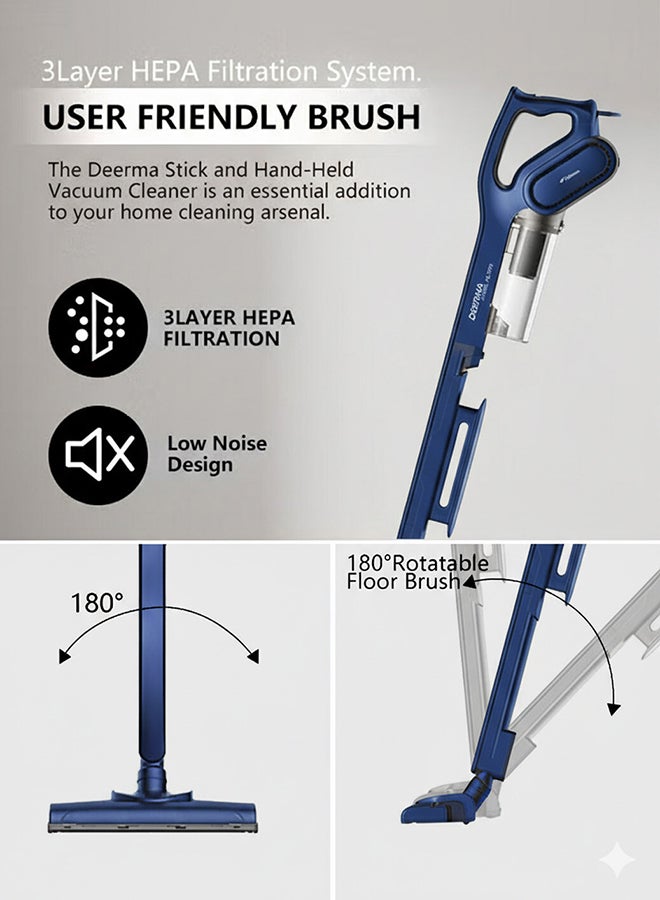 Deerma Floor Handheld Vacuum Cleaner With HEPA Filter 16000 Pa Strong Suction Power Blanket Dust 0.8 L 600 W DX810 Blue - Image 3