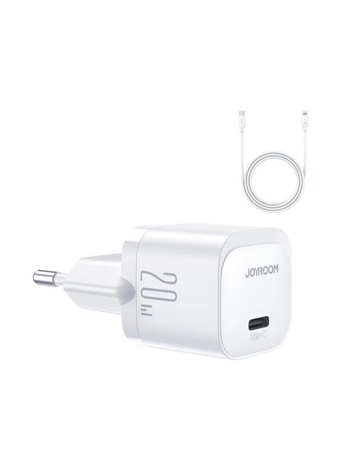 JR-TCF02EU Mini Fast Charger 20W With Type C To Lightning Data Cable - Cable USB Devices Supports PD & QC3.0 PD Charge SwiftCharge 4X Ultra Fast - White White