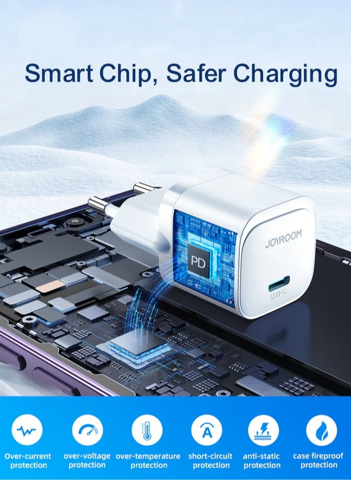 JR-TCF02EU Mini Fast Charger 20W With Type C To Lightning Data Cable - Cable USB Devices Supports PD & QC3.0 PD Charge SwiftCharge 4X Ultra Fast - White White