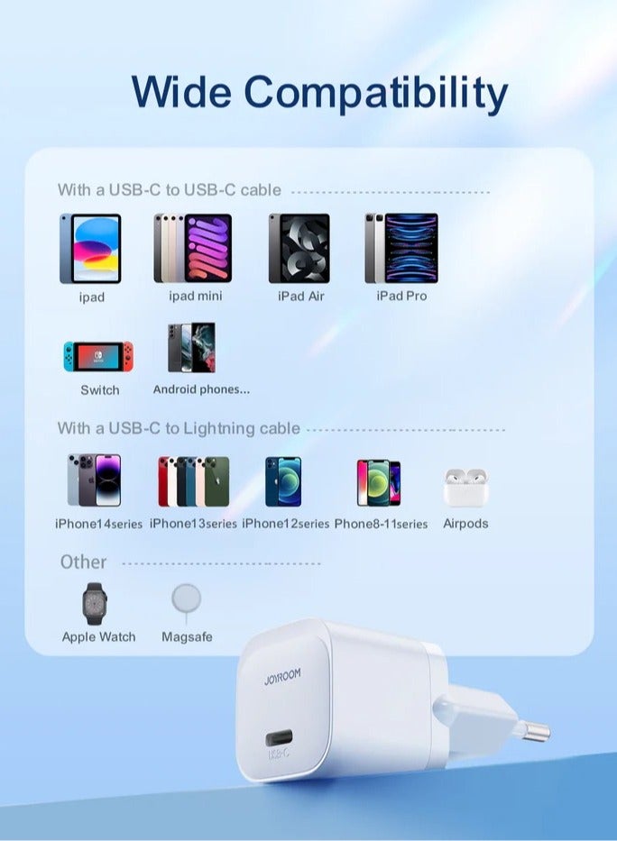JR-TCF02EU Mini Fast Charger 20W With Type C To Lightning Data Cable - Cable USB Devices Supports PD & QC3.0 PD Charge SwiftCharge 4X Ultra Fast - White White
