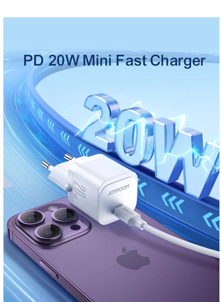 JR-TCF02EU Mini Fast Charger 20W With Type C To Lightning Data Cable - Cable USB Devices Supports PD & QC3.0 PD Charge SwiftCharge 4X Ultra Fast - White White