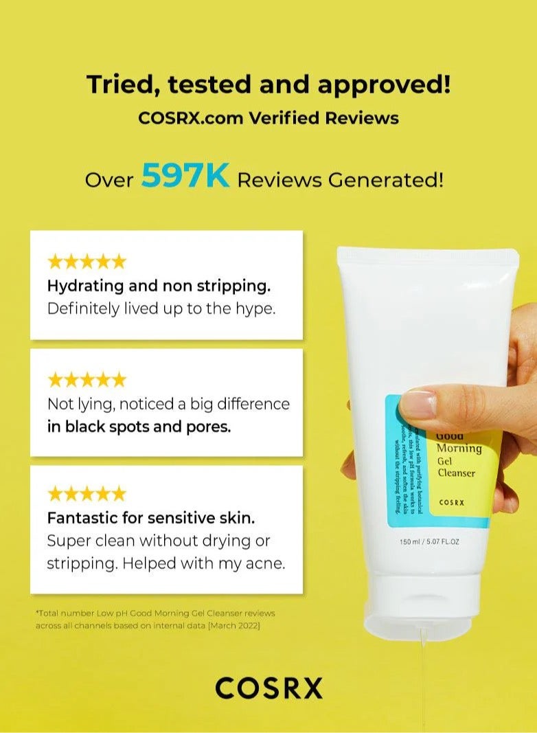 Cosrx - Low pH Good Morning Gel Cleanser Daily Mild Face Cleanser For Sensitive Skin With BHA & Tea-Tree Oil PH Balancing Korean Skincare 150ml - Image 1