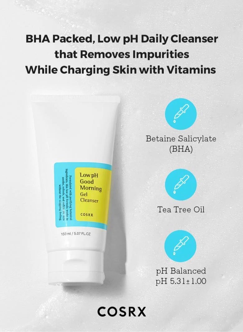 منظف جل صباح الخير منخفض الحموضة، منظف يومي لطيف للوجه للبشرة الحساسة مع BHA وزيت شجرة الشاي، موازنة درجة الحموضة الكورية للعناية بالبشرة - Image 4