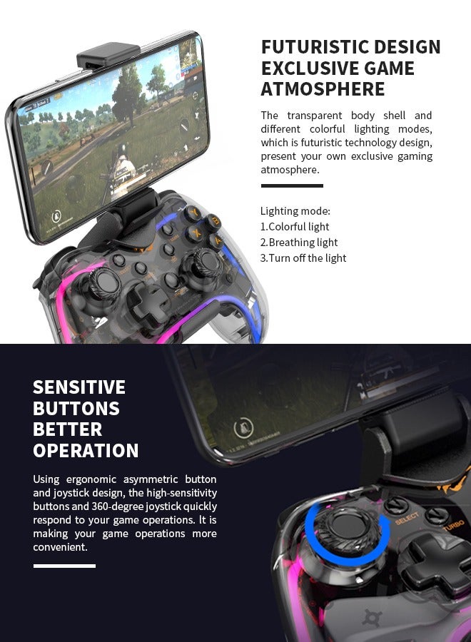 Wireless Game Controller, RGB Lighting Effect, Detachable Phone Holder, Multi-Device Compatible, Support Wired Connection to PC - pnsku/N70082478V/45/_/1717398324/27d19604-edf5-497a-b759-b62c00d6f867