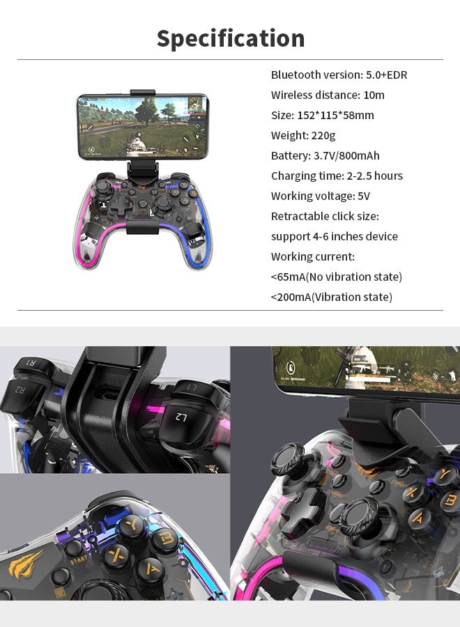 Wireless Game Controller, RGB Lighting Effect, Detachable Phone Holder, Multi-Device Compatible, Support Wired Connection to PC - pnsku/N70082478V/45/_/1717398325/b569fb1a-1848-40dd-bc1d-698ba9693d4f