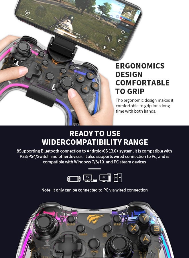 Wireless Game Controller, RGB Lighting Effect, Detachable Phone Holder, Multi-Device Compatible, Support Wired Connection to PC - pnsku/N70082478V/45/_/1717398326/34092a77-c75d-4ead-b1e8-c9db252e4cc4