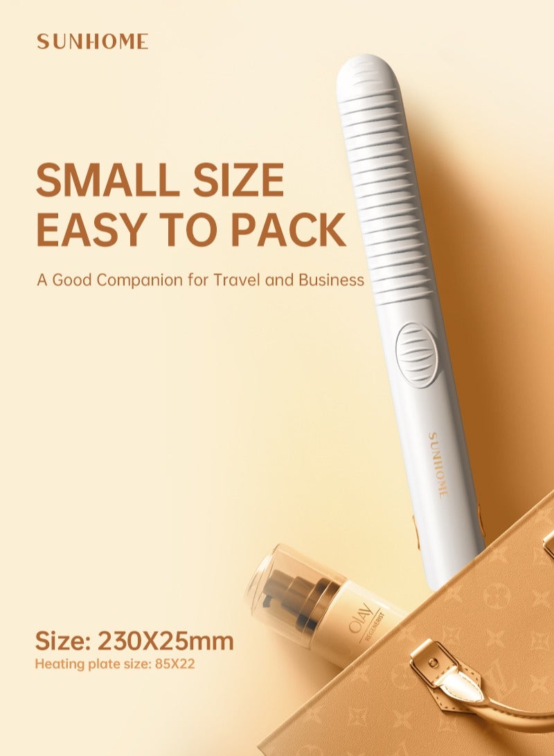 صن هوم مكواة شعر مصغرة احترافية مكواة مسطحة صغيرة للشعر القصير والتجاعيد والبانغس للسفر باللون الأبيض/الذهبي - Image 3