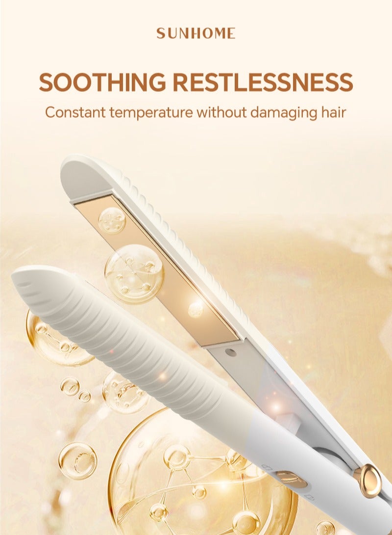 صن هوم مكواة شعر مصغرة احترافية مكواة مسطحة صغيرة للشعر القصير والتجاعيد والبانغس للسفر باللون الأبيض/الذهبي - Image 4