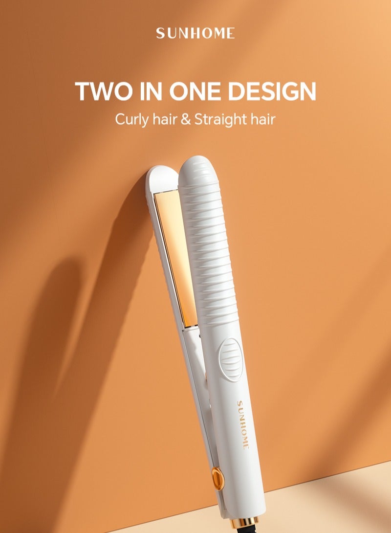 صن هوم مكواة شعر مصغرة احترافية مكواة مسطحة صغيرة للشعر القصير والتجاعيد والبانغس للسفر باللون الأبيض/الذهبي - Image 2