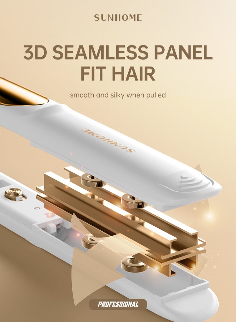 صن هوم مكواة فرد شعر احترافية صغيرة الحجم لتجعيدات الشعر القصيرة والغرة ومكواة فرد شعر للسفر باللون الأبيض/الذهبي - Image 5