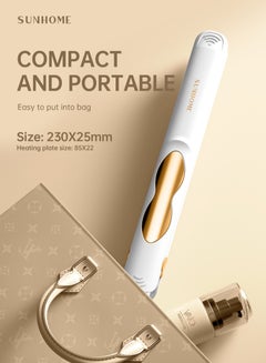 Sunhome Professional Mini Hair Straightener Small Flat Irons For Short Hair Curls Bangs Travel Flat Iron White/Gold  - Image 3
