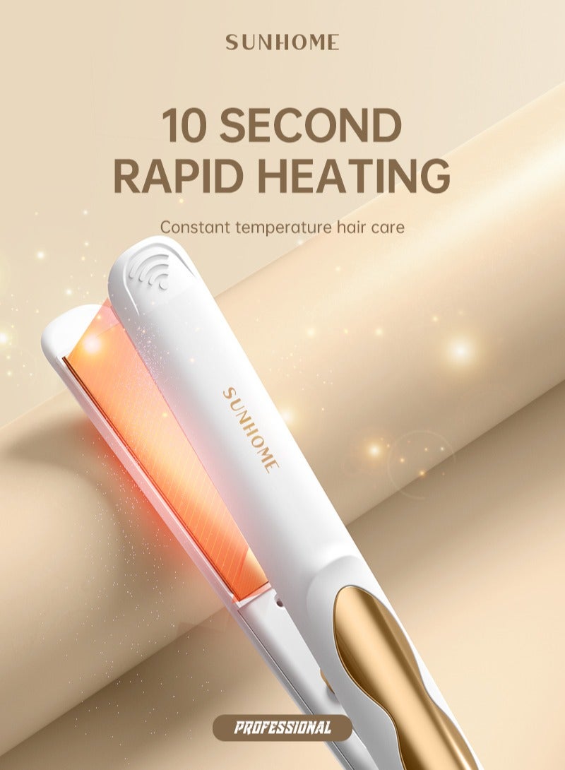 صن هوم مكواة فرد شعر احترافية صغيرة الحجم لتجعيدات الشعر القصيرة والغرة ومكواة فرد شعر للسفر باللون الأبيض/الذهبي - Image 4