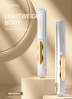 Sunhome Professional Mini Hair Straightener Small Flat Irons For Short Hair Curls Bangs Travel Flat Iron White/Gold  - Image 2