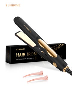 Sunhome Professional Mini Hair Straightener Small Flat Irons For Short Hair Curls Bangs Travel Flat Iron Black/Gold  - Image 1