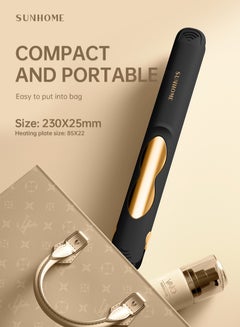 Sunhome Professional Mini Hair Straightener Small Flat Irons For Short Hair Curls Bangs Travel Flat Iron Black/Gold  - Image 3