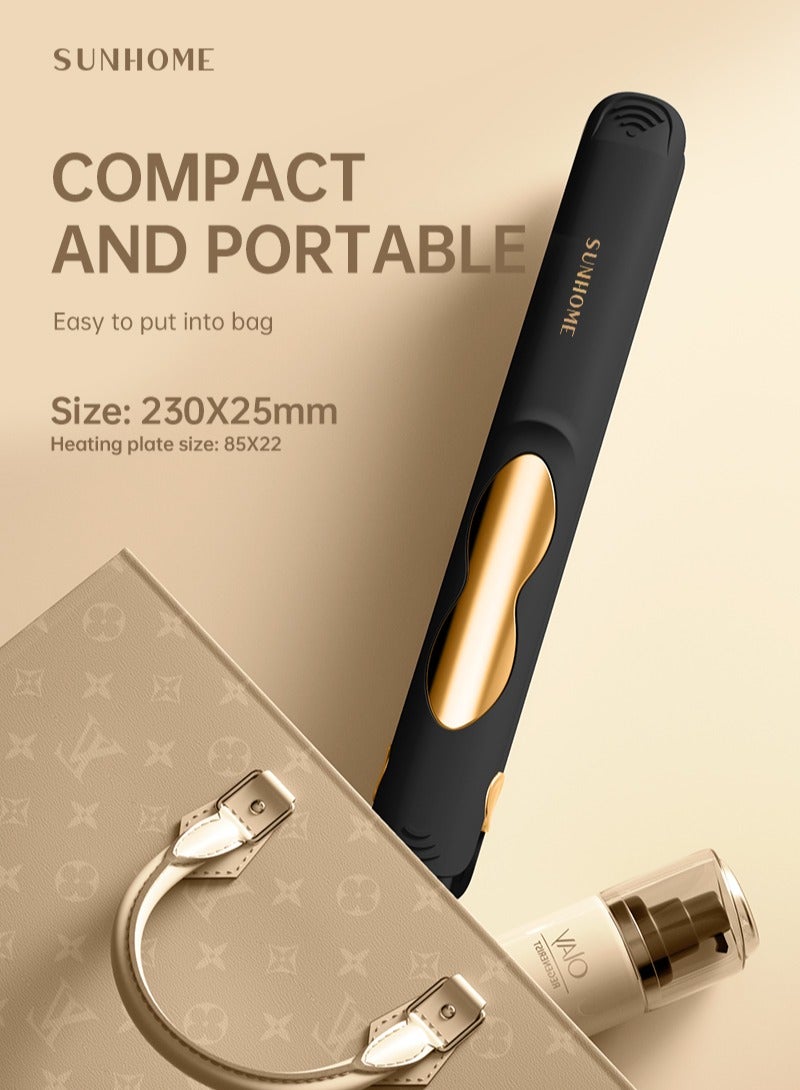 Sunhome Professional Mini Hair Straightener Small Flat Irons For Short Hair Curls Bangs Travel Flat Iron Black/Gold  - Image 3