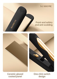 Sunhome Professional Mini Hair Straightener Small Flat Irons For Short Hair Curls Bangs Travel Flat Iron Black/Gold  - Image 4
