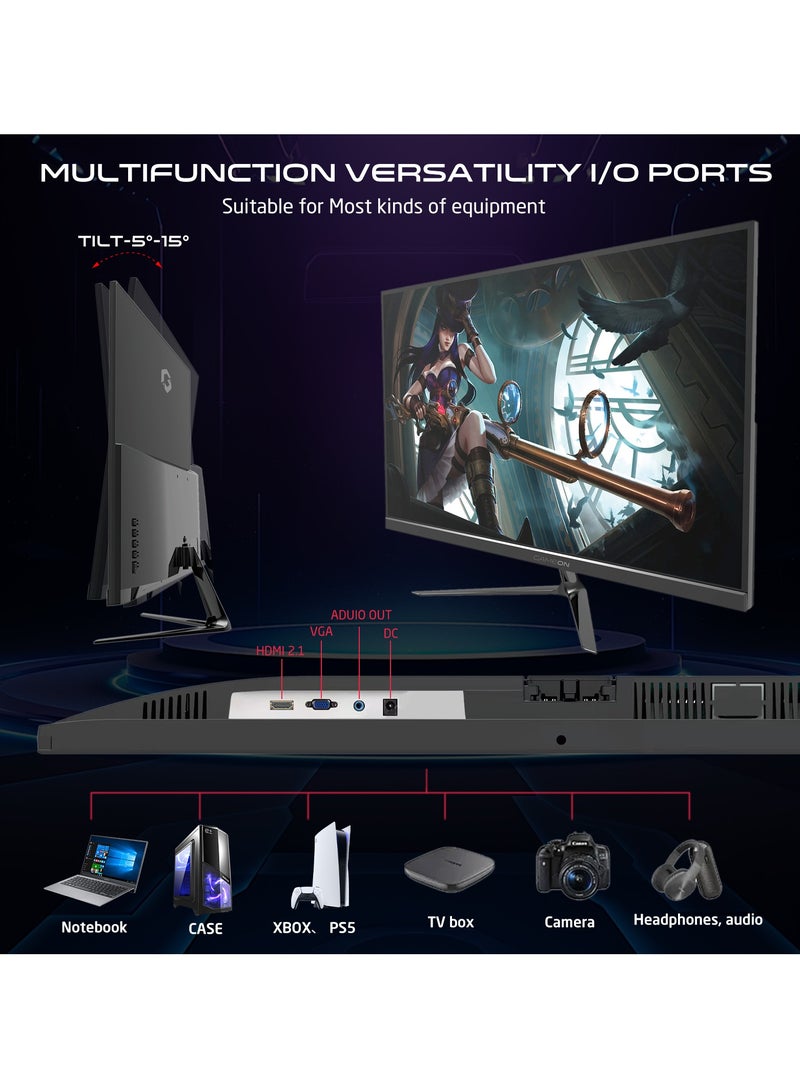 جايم أون - شاشة ألعاب 27 بوصة، شاشة كمبيوتر FHD 1080P 120 هرتز IPS 1 مللي ثانية، شاشة IPS عريضة، HDMI 2.1 سريع ومنفذ عرض VGA ومكبرات صوت مدمجة تدعم PS5 - Image 1