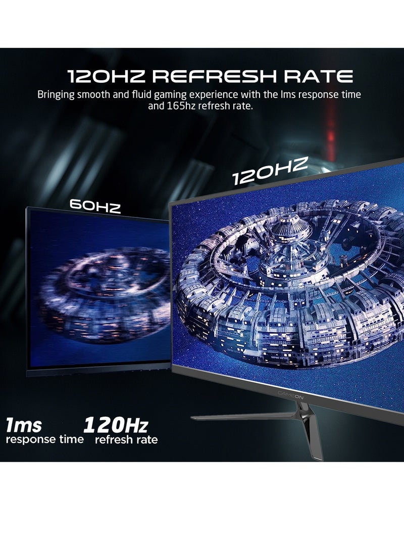 جايم أون - شاشة ألعاب 27 بوصة، شاشة كمبيوتر FHD 1080P 120 هرتز IPS 1 مللي ثانية، شاشة IPS عريضة، HDMI 2.1 سريع ومنفذ عرض VGA ومكبرات صوت مدمجة تدعم PS5 - Image 1