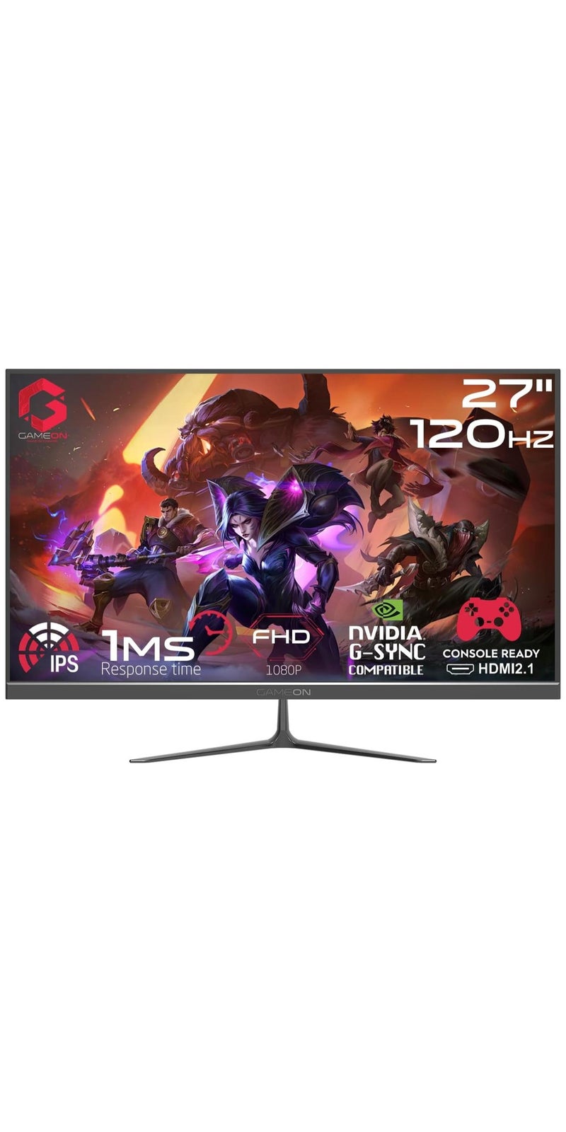 جايم أون شاشة ألعاب 27 بوصة، شاشة كمبيوتر FHD 1080P 120 هرتز IPS 1 مللي ثانية، شاشة IPS عريضة، HDMI 2.1 سريع ومنفذ عرض VGA ومكبرات صوت مدمجة تدعم PS5 - Image 1