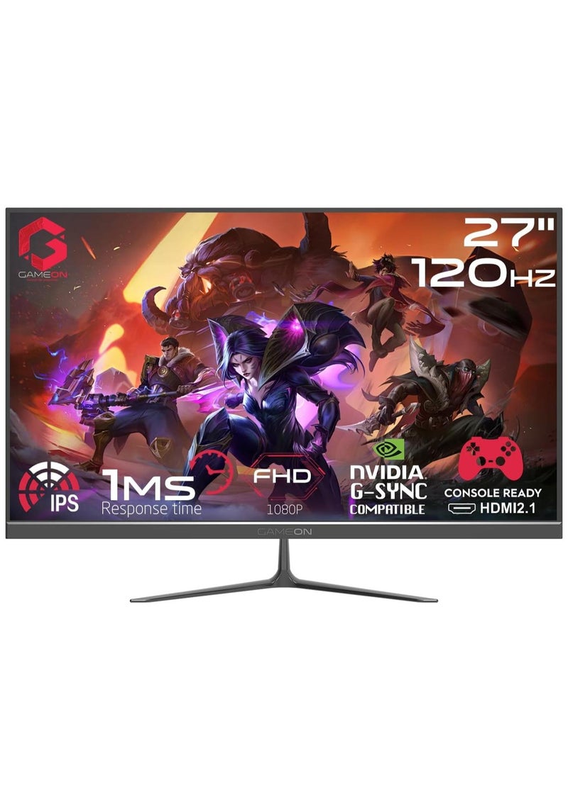 GAMEON 27 inch Gaming Monitor FHD 120Hz IPS 1ms, Wide IPS Screen Fast HDMI 2.1 and VGA Display Port Built-in Speakers Support PS5 Black - Image 1