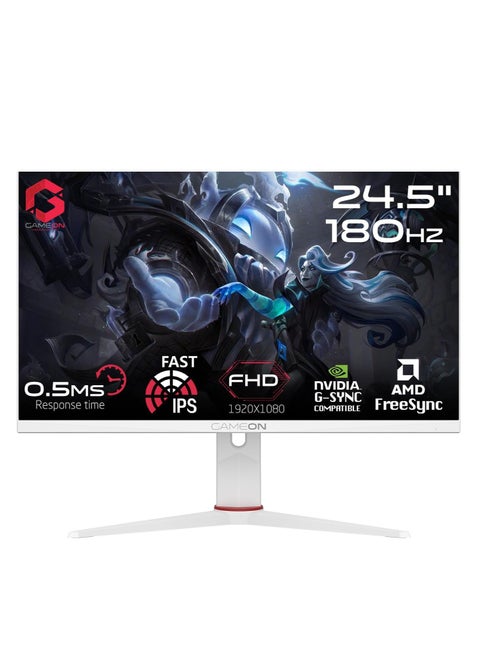 Gaming Monitor GOA24FHD180IPS Artic Pro Series 24" Inch FHD, 200 Hz, MPRT 0.5ms, Fast IPS HDMI Port Support Adaptive Sync Game Modes RGB Elements VESA PS5 White White