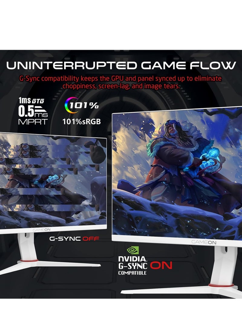 GameOn - Gaming Monitor GOA24FHD180IPS Artic Pro Series 24" Inch FHD, 180Hz, MPRT 0.5ms, Fast IPS HDMI Port Support Adaptive Sync Game Modes RGB Elements VESA PS5 White - Image 1