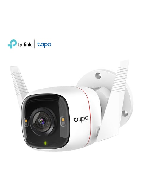 TP-Link (Tapo C320WS) كاميرا ذكية للأمن الخارجي، 4 ميجابكسل، كشف الحركة، رؤية ليلية بضوء النجوم، فتحة بطاقة SD، التحكم الصوتي، أبيض، فيديو 2K HD بالألوان الكاملة، إنذار، لا يتطلب محورًا