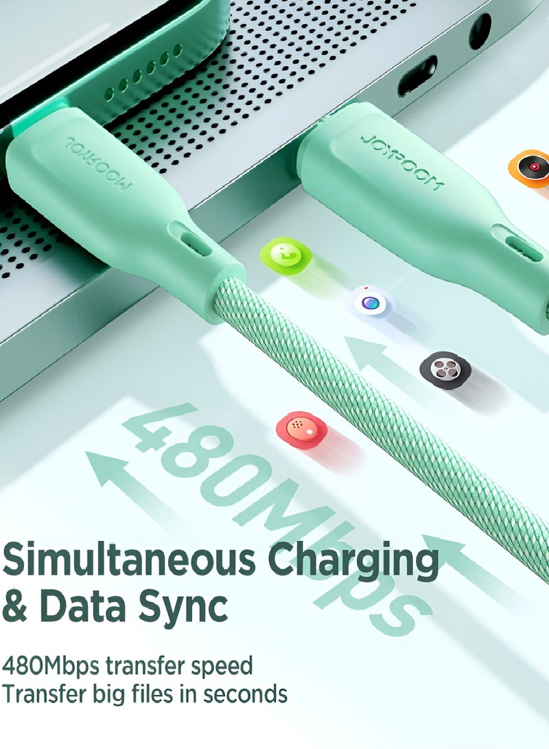 JOYROOM 100W Supe Fast Charging Multi-Color Series USB A To Type-C Data Cable Huawei, Honor, Samsung, OPPO, Vivo Etc  1m Green  - Image 4