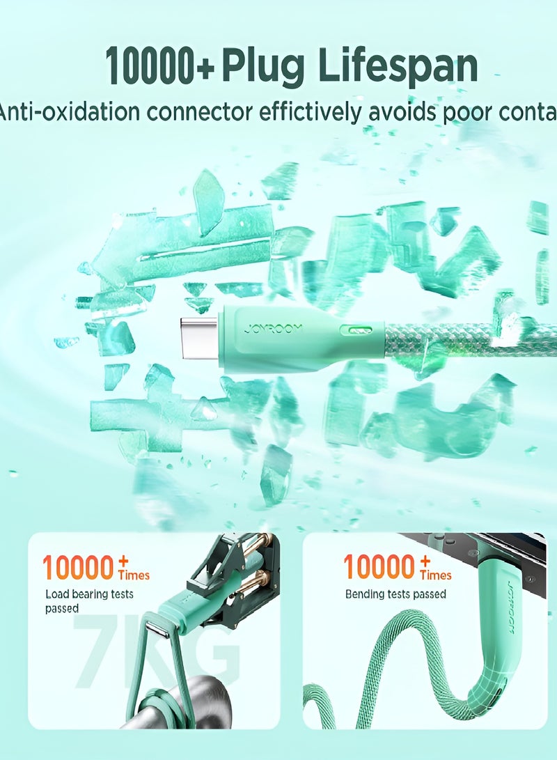 JOYROOM 100W Supe Fast Charging Multi-Color Series USB A To Type-C Data Cable Huawei, Honor, Samsung, OPPO, Vivo Etc  1m Green  - Image 3