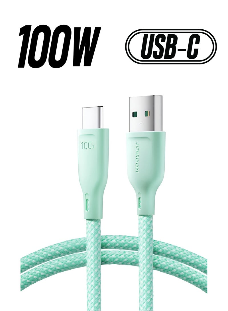 JOYROOM 100W Supe Fast Charging Multi-Color Series USB A To Type-C Data Cable Huawei, Honor, Samsung, OPPO, Vivo Etc  1m Green  - Image 1