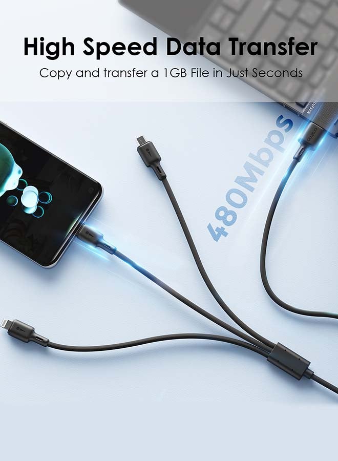 Oraimo 3 In 1 3A Charging Cable With Micro USB And Type-C Lighting Port Black - Image 4