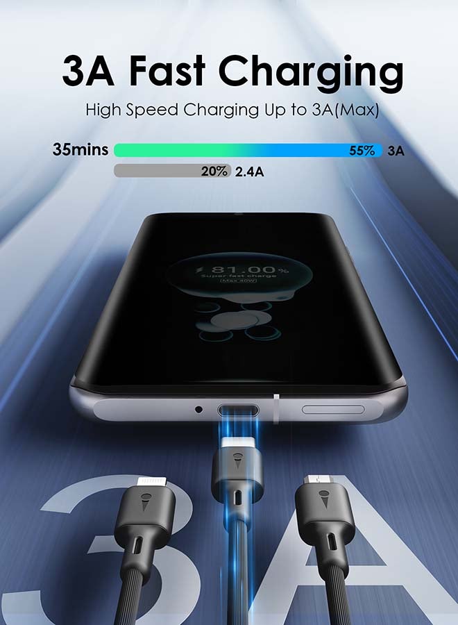 Oraimo 3 In 1 3A Charging Cable With Micro USB And Type-C Lighting Port Black - Image 2
