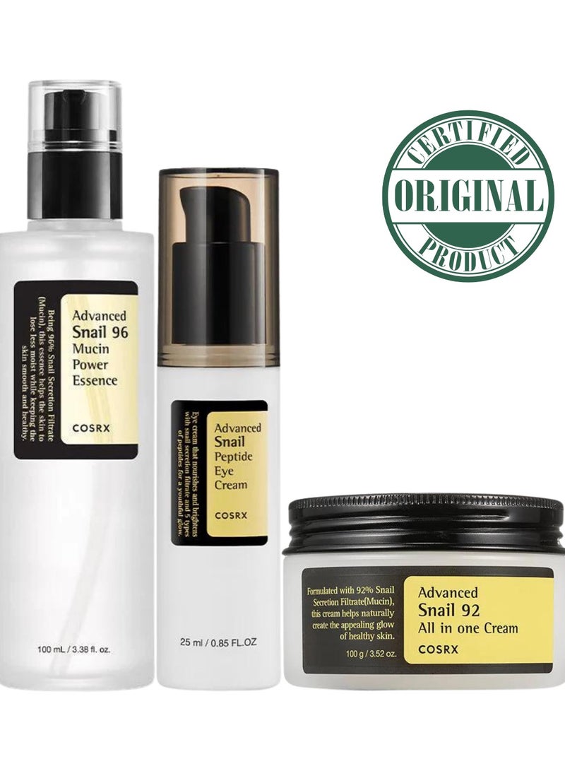 مجموعة العناية بالبشرة Ultimate Snail Skincare Trio Advanced Snail 96 Mucin Power Essence، كريم 92 All-in-One وكريم العيون الببتيدي - Image 1