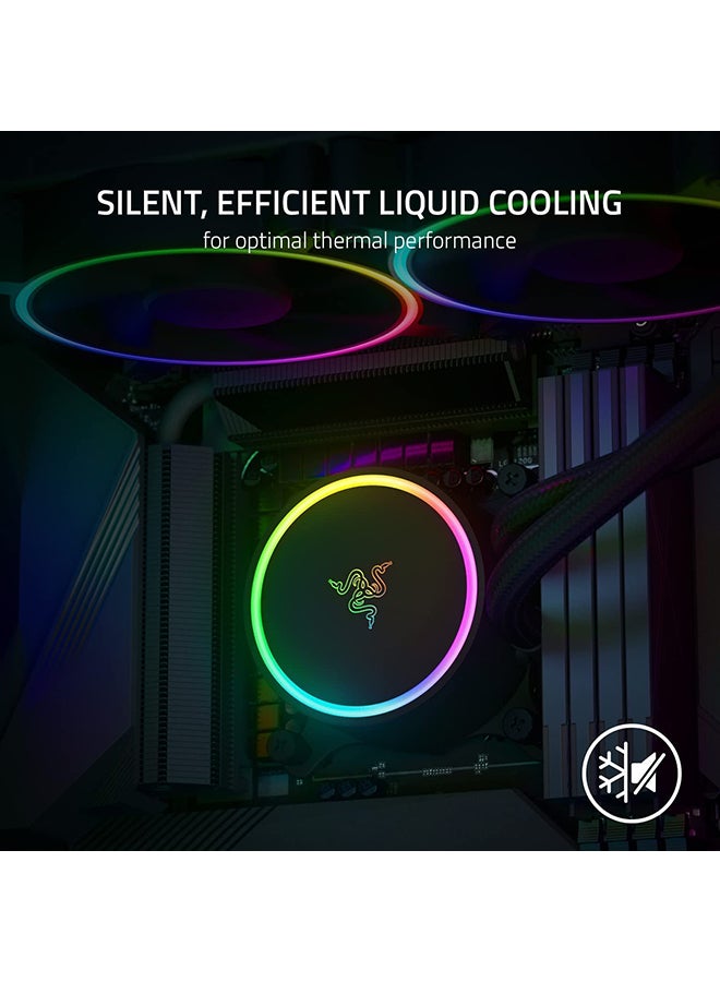 Razer Hanbo Chroma RGB All-In-One Liquid Cooler aRGB Pump Cap: Ultimate AIO Design - Quiet, aRGB Fans - Silent, Liquid Cooling - PWM Fan Controller Support - RGB Chroma aRGB - 240MM