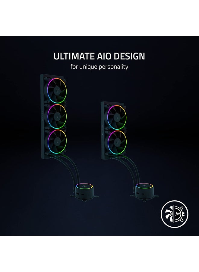 Razer Hanbo Chroma RGB All-In-One Liquid Cooler aRGB Pump Cap: Ultimate AIO Design - Quiet, aRGB Fans - Silent, Liquid Cooling - PWM Fan Controller Support - RGB Chroma aRGB - 240MM