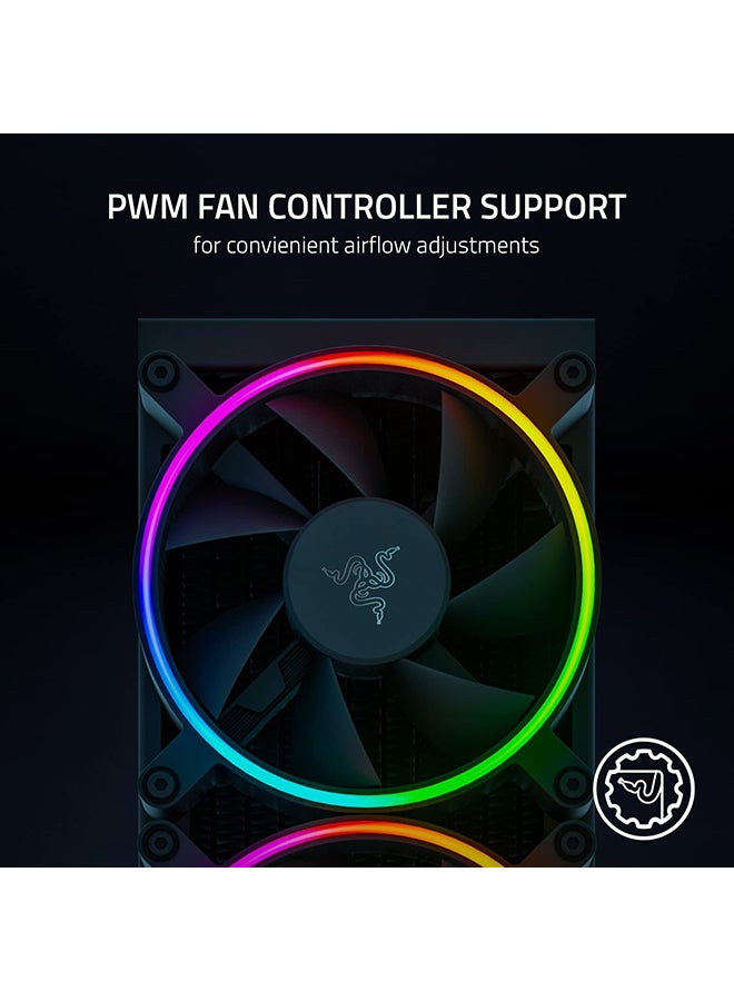 Razer Hanbo Chroma RGB All-In-One Liquid Cooler aRGB Pump Cap: Ultimate AIO Design - Quiet, aRGB Fans - Silent, Liquid Cooling - PWM Fan Controller Support - RGB Chroma aRGB - 240MM