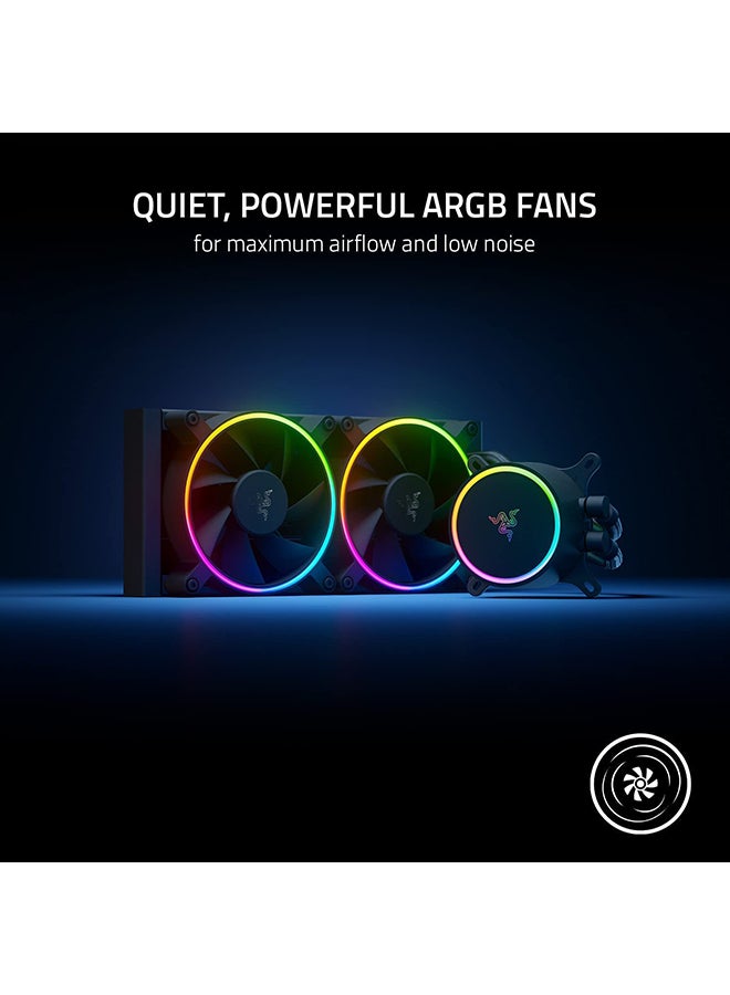 Razer Hanbo Chroma RGB All-In-One Liquid Cooler aRGB Pump Cap: Ultimate AIO Design - Quiet, aRGB Fans - Silent, Liquid Cooling - PWM Fan Controller Support - RGB Chroma aRGB - 240MM
