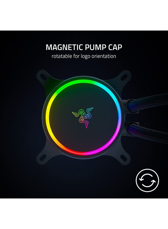 Razer Hanbo Chroma RGB All-In-One Liquid Cooler aRGB Pump Cap: Ultimate AIO Design - Quiet, aRGB Fans - Silent, Liquid Cooling - PWM Fan Controller Support - RGB Chroma aRGB - 240MM